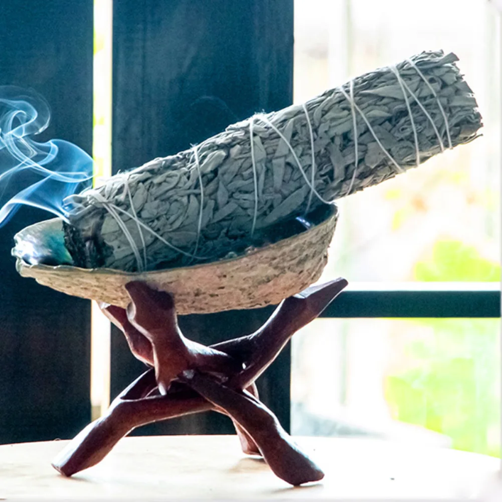 Abalone Shell Smudge Kit Wooden Tripod Stand Holder for White Sage Stick Room Purification Meditation Smoke Supplies Home Decora |