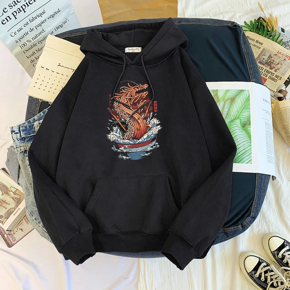 

Ukiyo E Style Dragon Sushi Noodle Comics Hoody Mens Autumn Loose Sweatshirt Autumn Crewneck Clothes Loose Pocket Coat Hoody