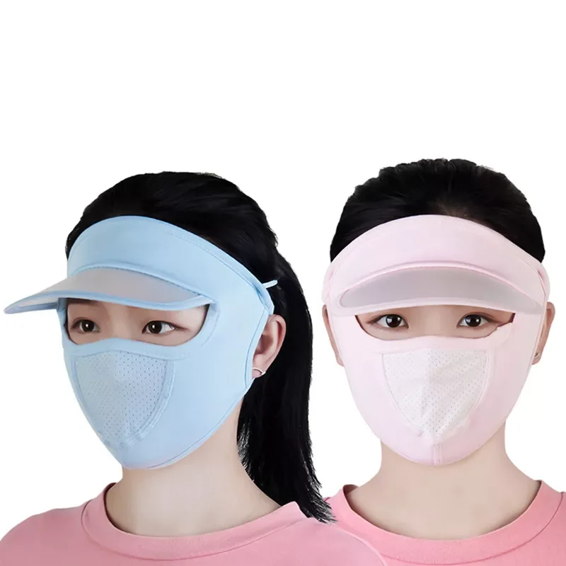

Thin Breathable Ice Silk Sunscreen Long Neck Full Face Mask Summer UV Protection Cycling Outdoor Beach Beauty Sun Hat