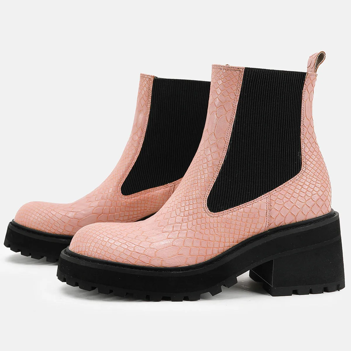 

Женские резиновые ботинки с круглым носком, женская обувь со змеиным принтом, зимние сапоги-женские ботинки челси, дождливая обувь на средн...