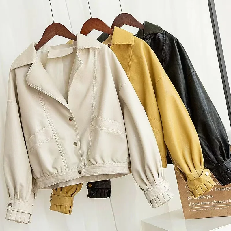 New Brand Leather jacket, Women's jacket, Autumn short spring, Korean version of PU motorcycle suit, Slim and slim winter jacket