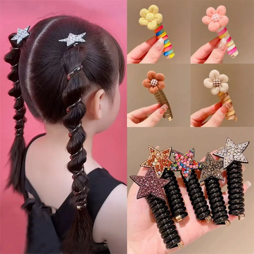 

Spiral Telephone Wire Hair Bands High Ponytail Hair Ring Scrunchie Phone Cord Hair Ties Star Braid Phone Line Hairbands Girls