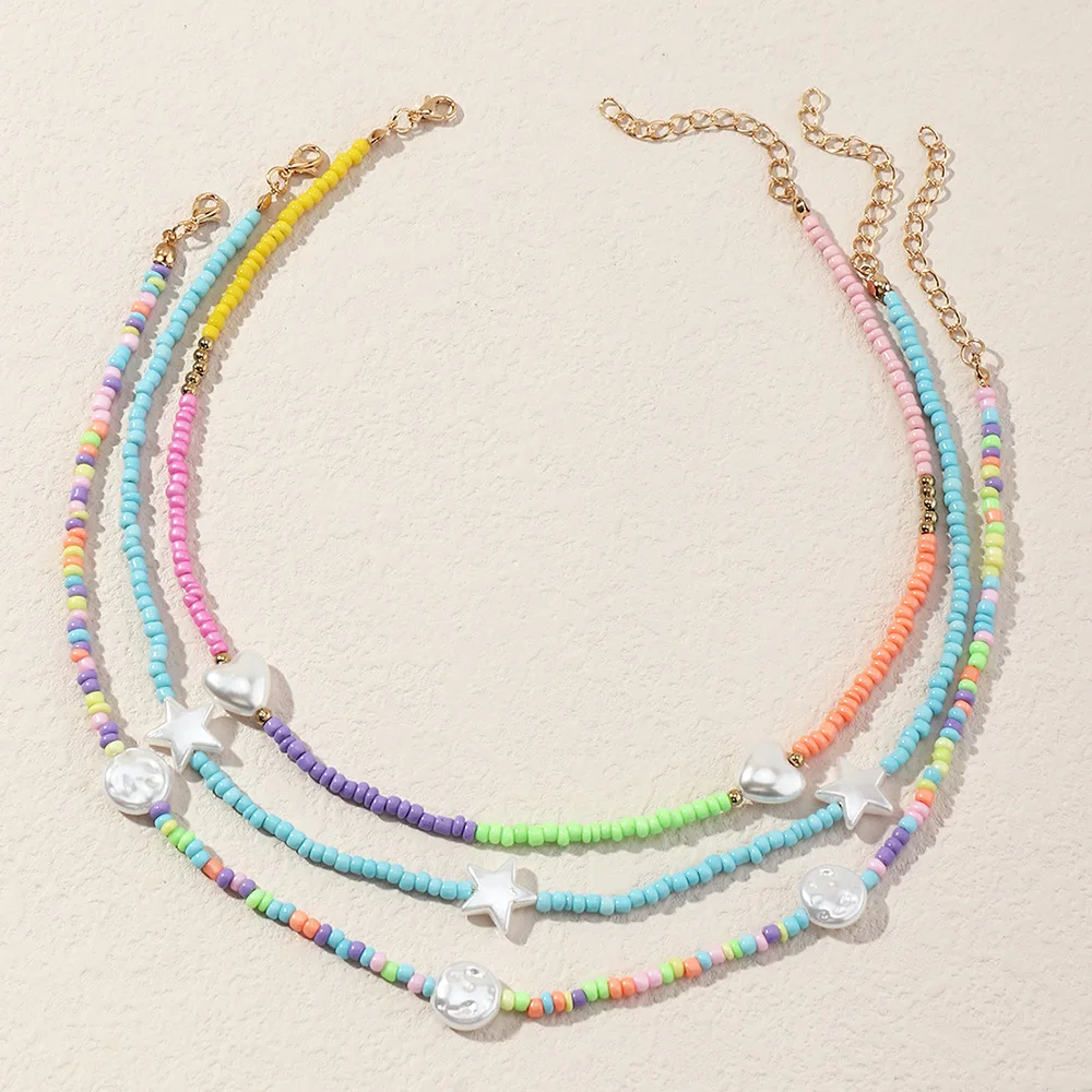 Чокер для девочек ручной работы в богемном стиле с разноцветными рисовыми