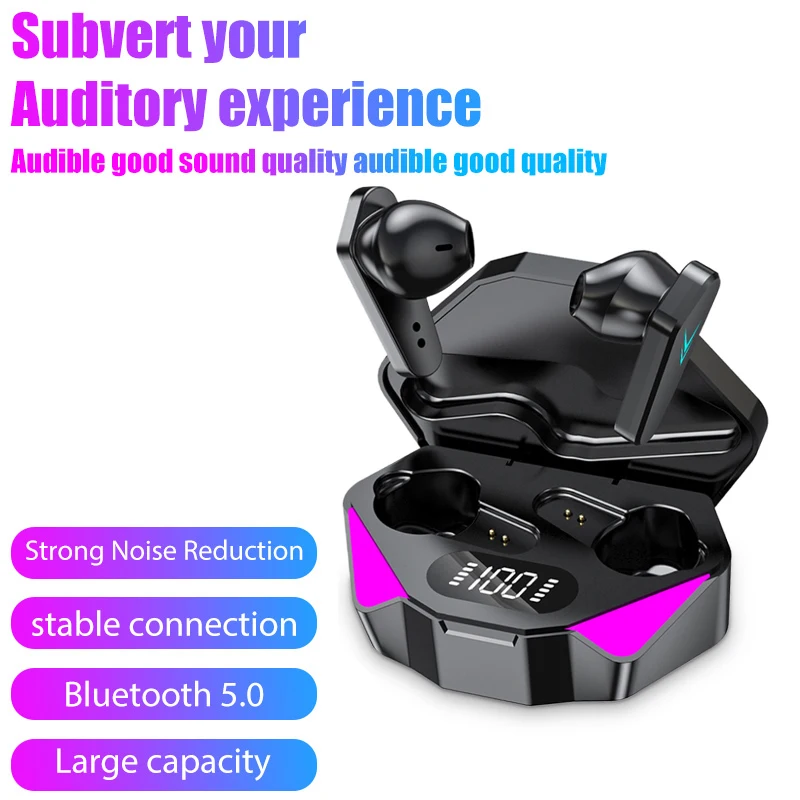 

Беспроводные наушники X15, Bluetooth наушники для игр, 65 мс, наушники с низкой задержкой и микрофоном, беспроводная гарнитура со светодиодным дисп...