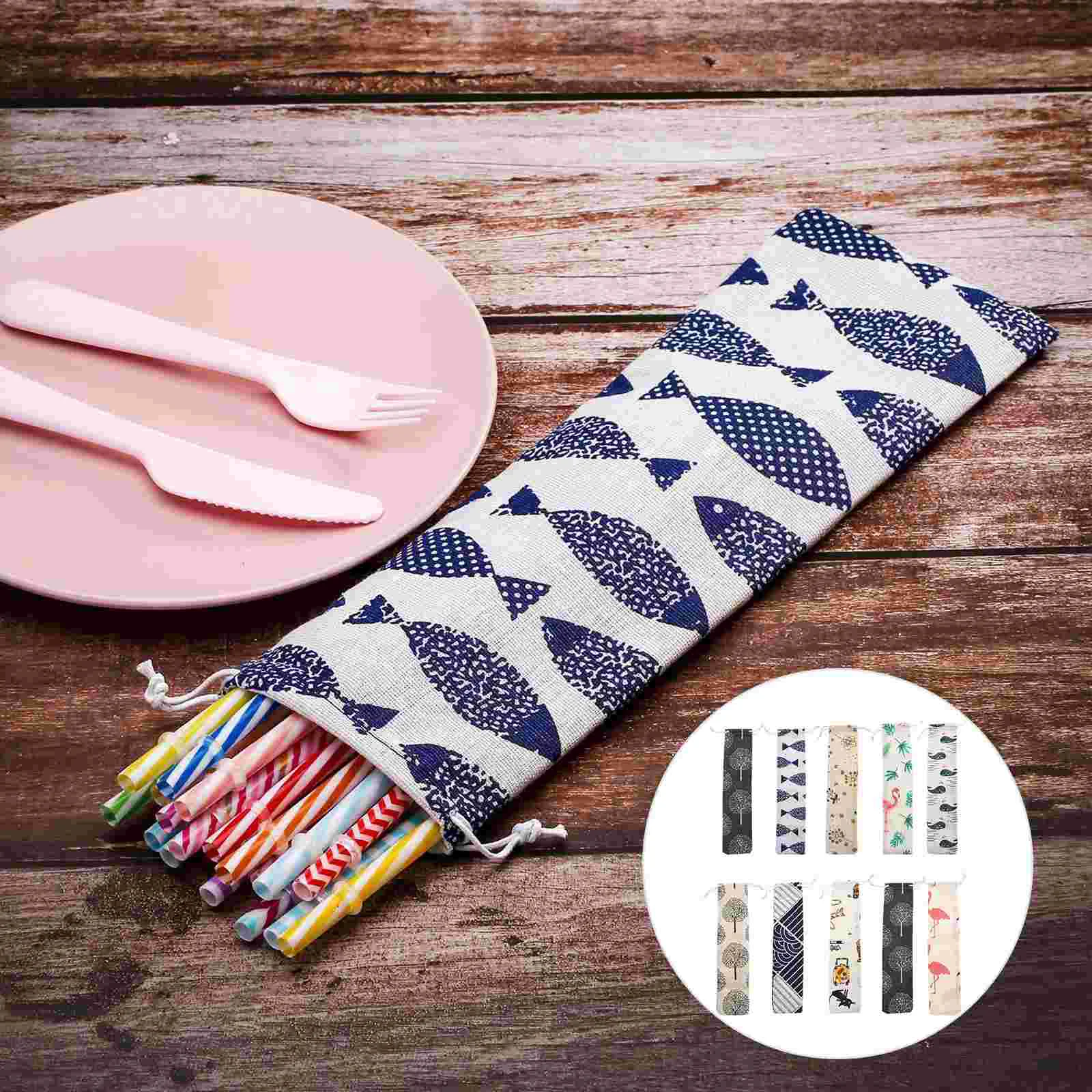 

Pouch Storage Cutlery Drawstring Straw Tableware Linen Cotton Travel Case Spoon Chopsticks Carrying Reusable Holder Chopstick