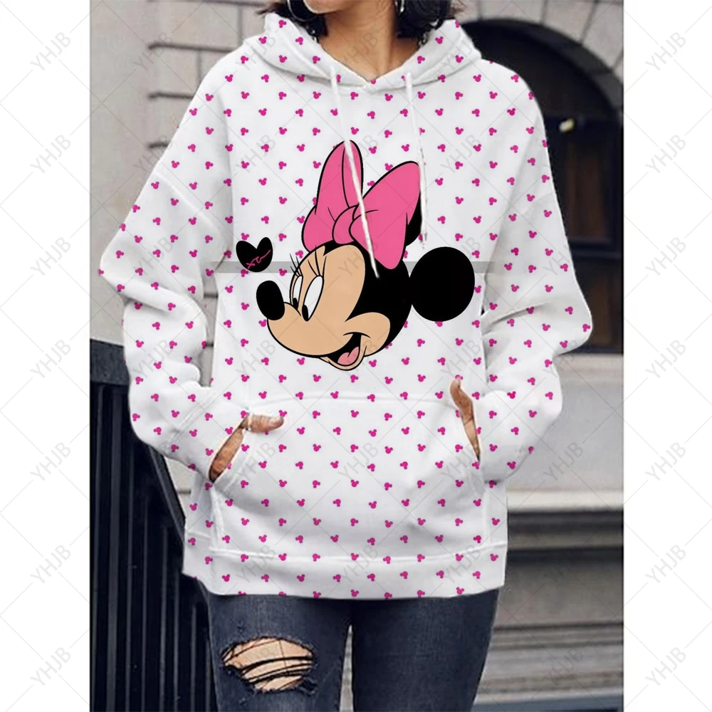 

Disney Minnie Mickey Mouse Print Women Clothing Fashion Crewneck Hoody Creativity O-Neck Hoody Street Pocket Womens Hoodies