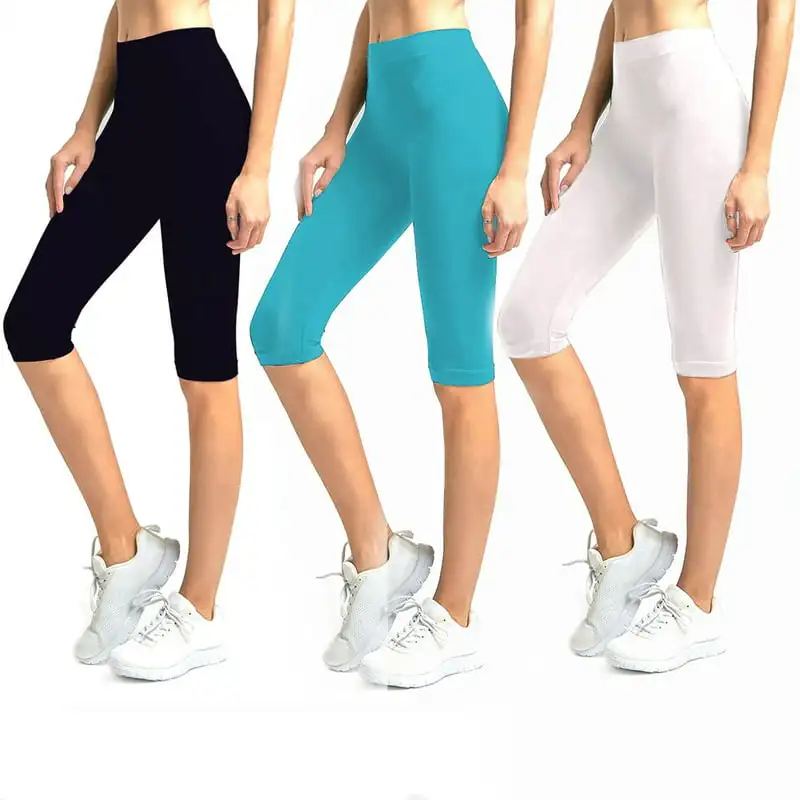 

Knee Length Short Spandex Yoga Leggings 3 Pack (Black, Aqua, White)