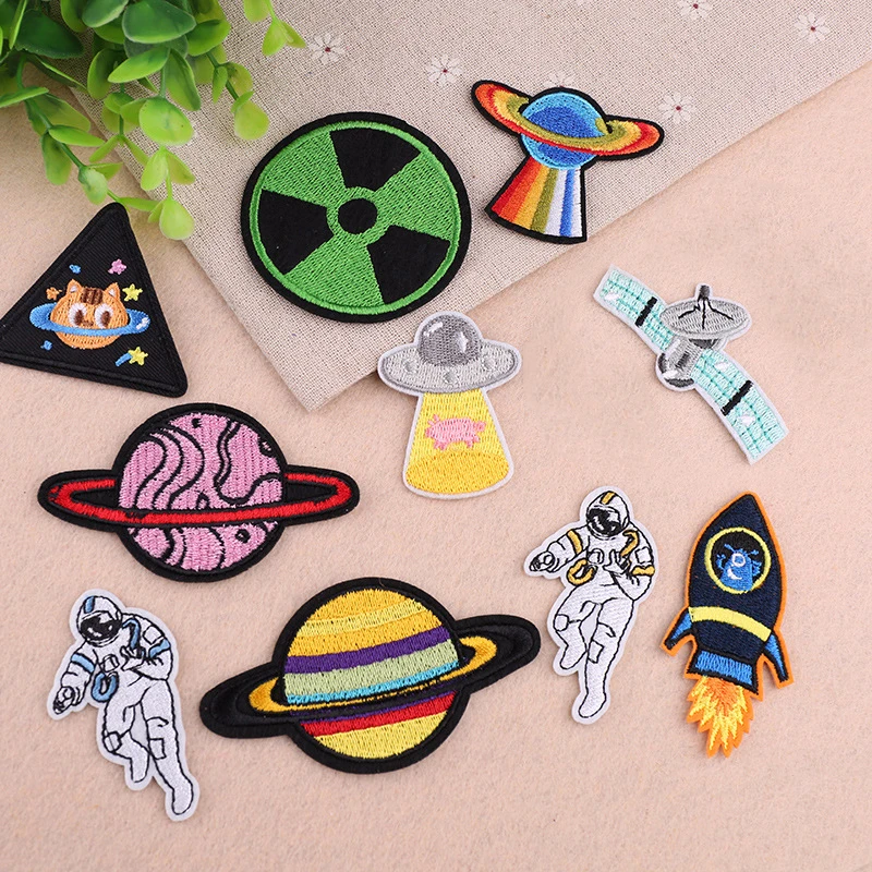 

Space Series Patches On Clothes Sewing Stickers Embroidery Sewing Applique Iron-on Transfers For Clothing Woven Badges DIY Carft