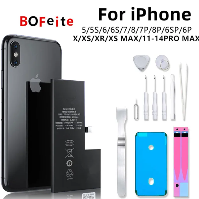 BoFeite 100% 0 Cycle brand battery for iphone 6 6s 6p 6sp 7 7p 8 8p x xr xs 11 pro max 12 13 14 battery for iphone all models enlarge