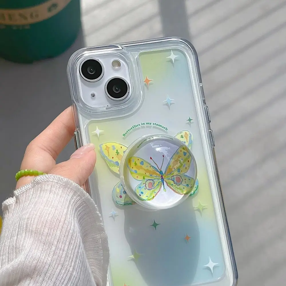 

Чехол для iPhone 14 13 12 11 Pro Max X XR XS MAX, прозрачная подставка с бабочками и звездами, ударопрочный чехол-бампер с задней крышкой
