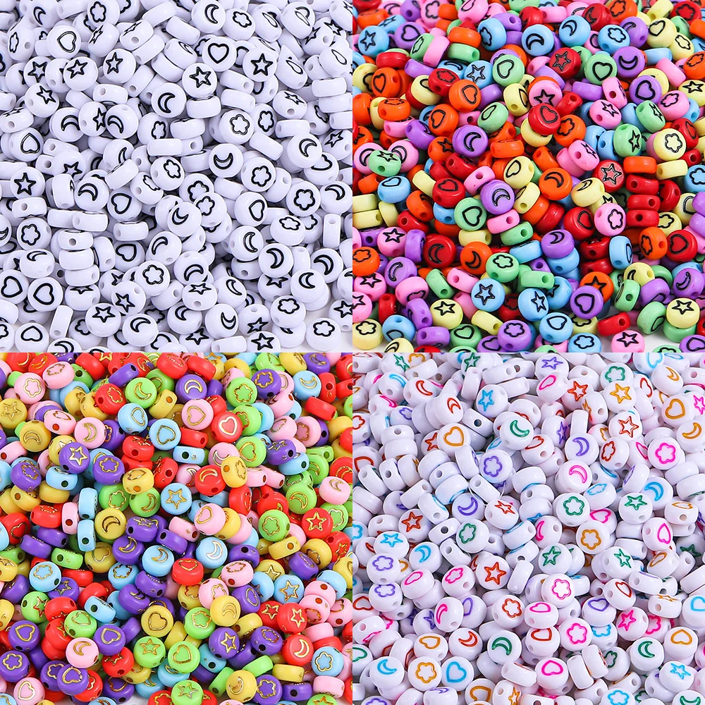 

7mm Random Mixed Flat Acrylic Heart Moon Star Flower Loose Beads for DIY Handmade Bracelet Necklace Jewelry Making Supplies