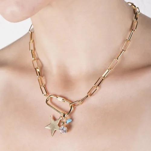 

Necklace White Stone Star Blue Stone Detailed Oval Chain Yellow Stylish Cheap Hereditary User Long Lasting Girl Women Necklace