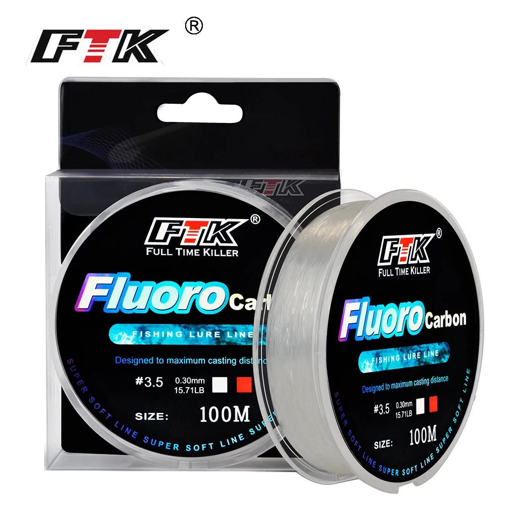 

FTK 100m Fluorocarbon Fishing Lure Line 4.13-34.32LB 0.14mm-0.5mm Carbon Fiber Leader Soft Line Sink Tip Floating Line