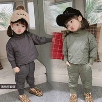fashion childrens thick set winter baby girls warm turtleneck coat pant sets kid gray casual suit 0 6 years boys autumn cotton
