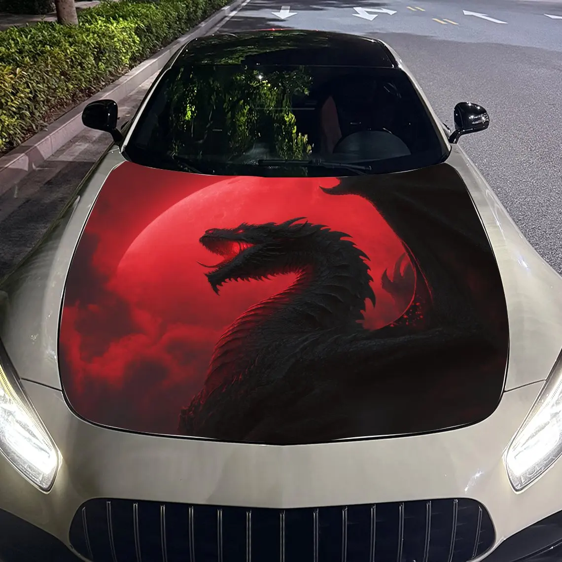 Фото Наклейки на капот автомобиля Red Moon Dragon, крутые узоры, упаковка, пленка для модификации автомобиля, детали, аксессуары, персонализированные декоративные автомобильные St №4