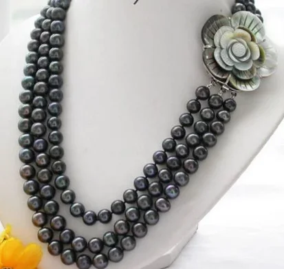 

natural 8-9mm tahitian black pearl necklace 18-20inch NEW