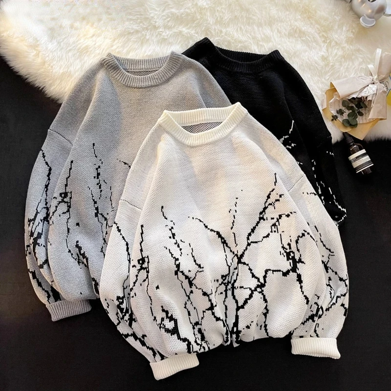 Sweaters Women Vintage Japanese Harajuku Print O-Neck Oversized Pullovers Couple's Long Sleeve Loose Kintted Sweater Streetwear |