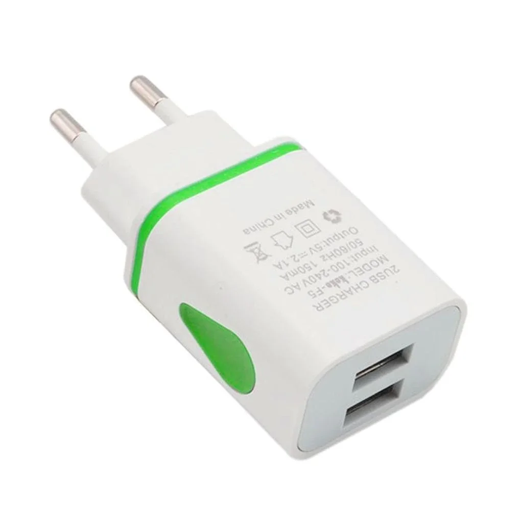 

2022 New Fast Wall Charging Phone Universal 2.1A 5V LED 2 USB Charger Adapter US/EU Plug USB Charger For IPhone For Samsung HTC
