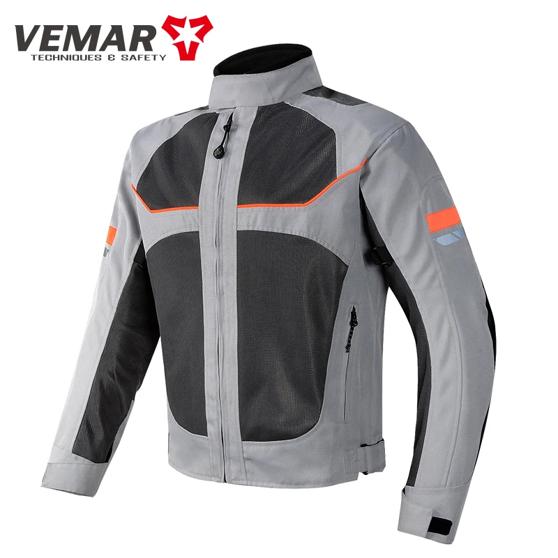 Vemar Men Motorcycle Jacket Summer Breathable Mesh Moto Jacket Protective Gear Motorcycle Coat Motorbike Clothing Black/Gray enlarge