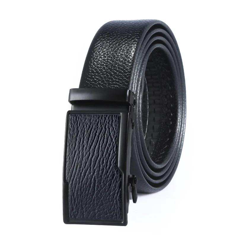 Trendy New Automatic Buckle Belt Business Casual Luxury Brand Design Men's And Women's Daily Versatile Lychee Pattern Belt A2906