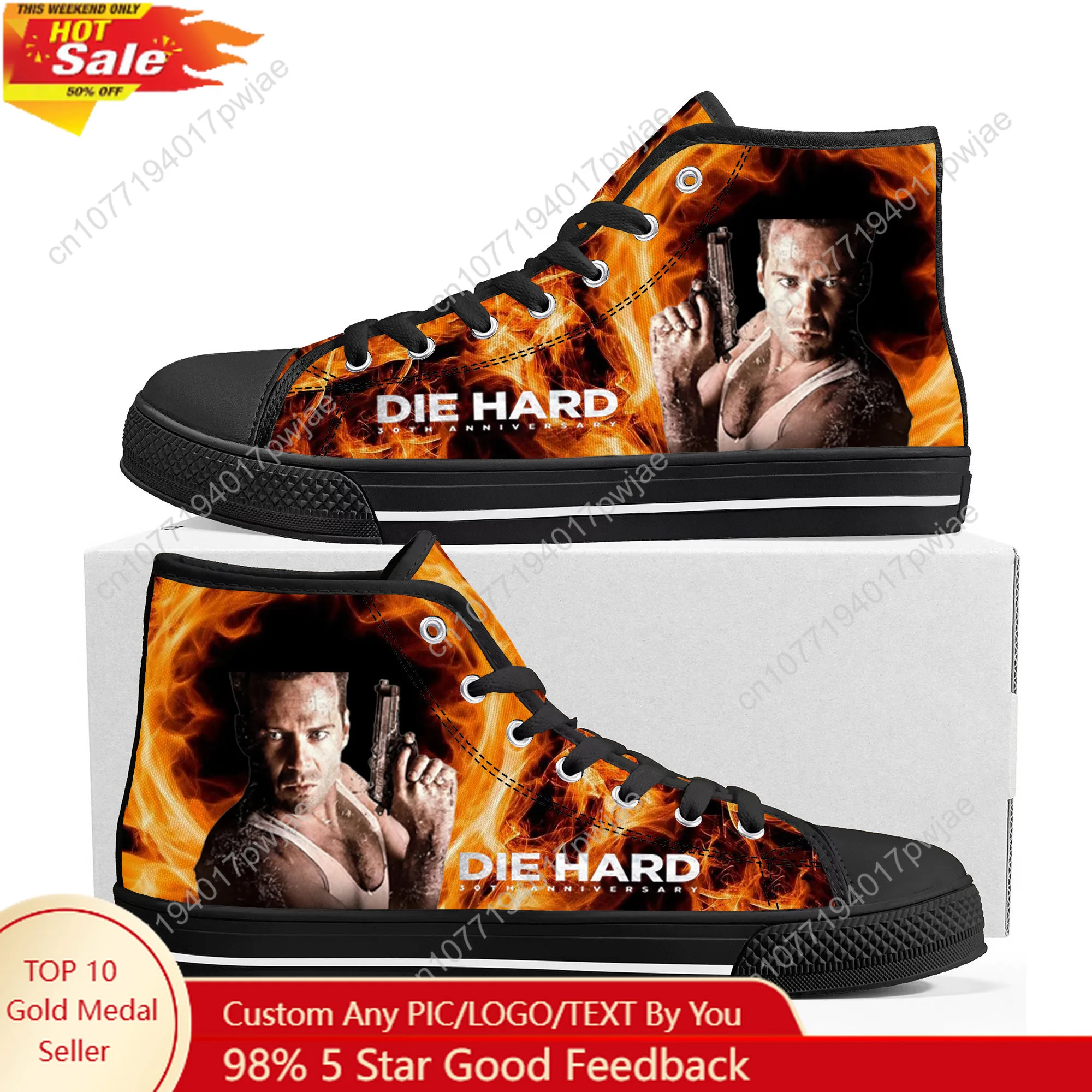 Фото Высокие кроссовки Die Hard Movie John McClane, мужские и женские парусиновые кроссовки для подростков, Гана, походная повседневная обувь, обувь на заказ №1