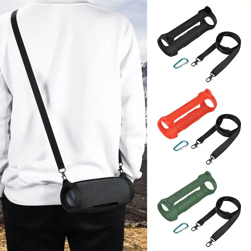 

Silicone Protective Carry Case For JBL Charge Essential Travel Carrying Protective Sleeve Cover With Shoulder Strap & Carabiner