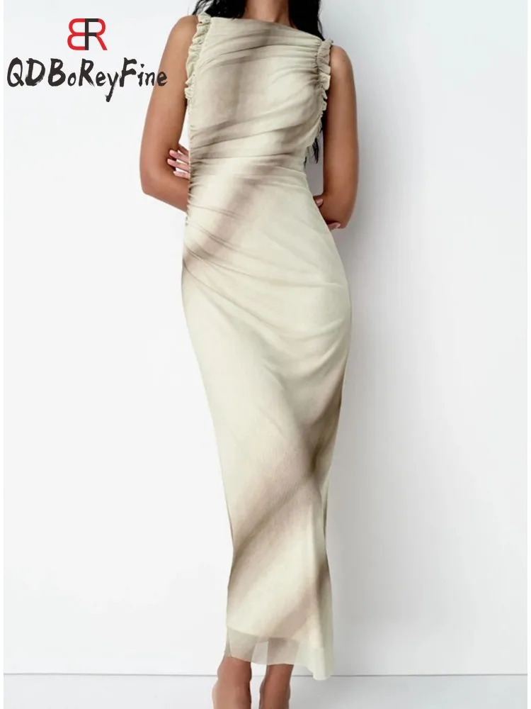Женское облегающее платье без рукавов элегантное Плиссированное длинное