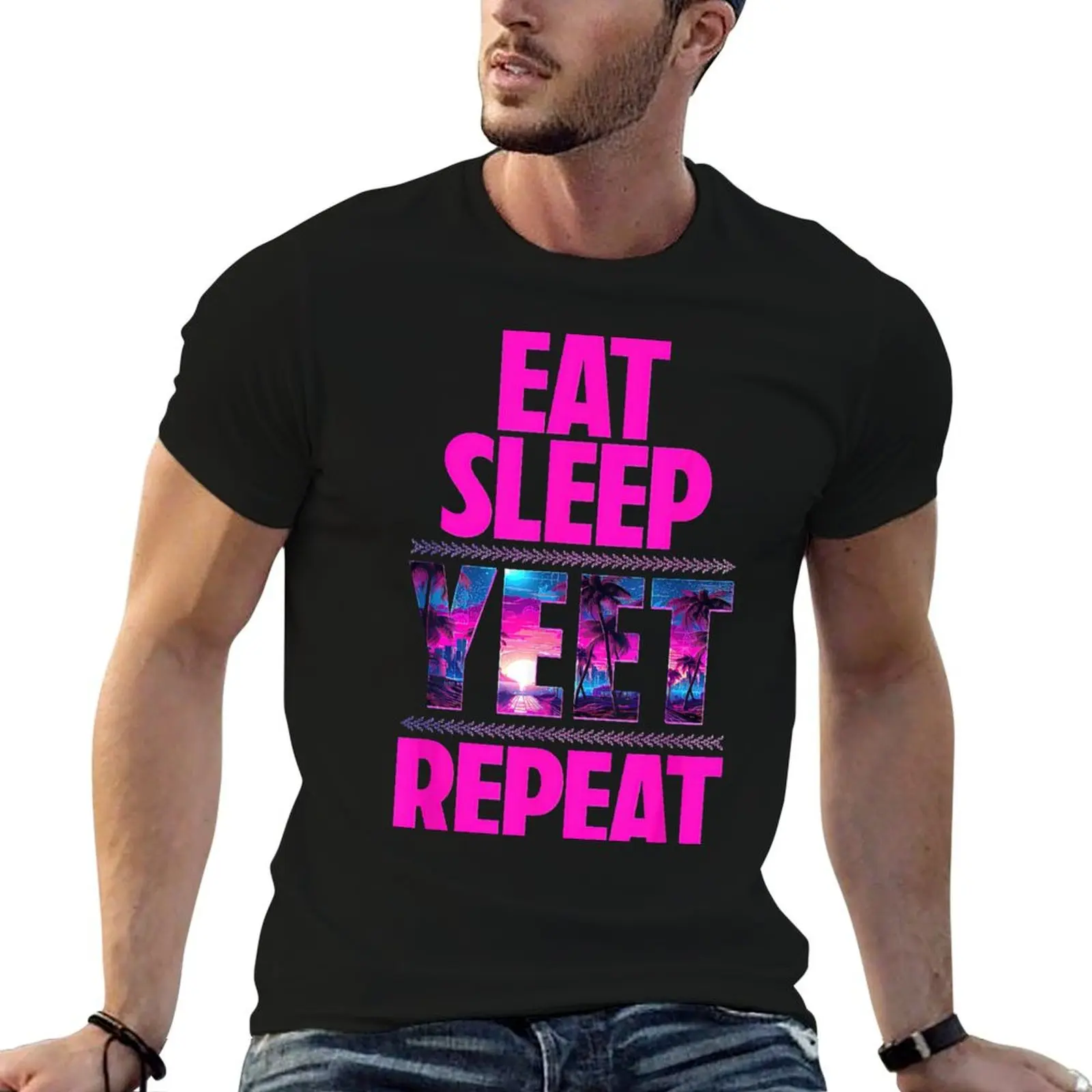 Футболка Eat Sleep Yeet Repeat Pink Ver аниме-фигурки одежда в стиле аниме синий замок