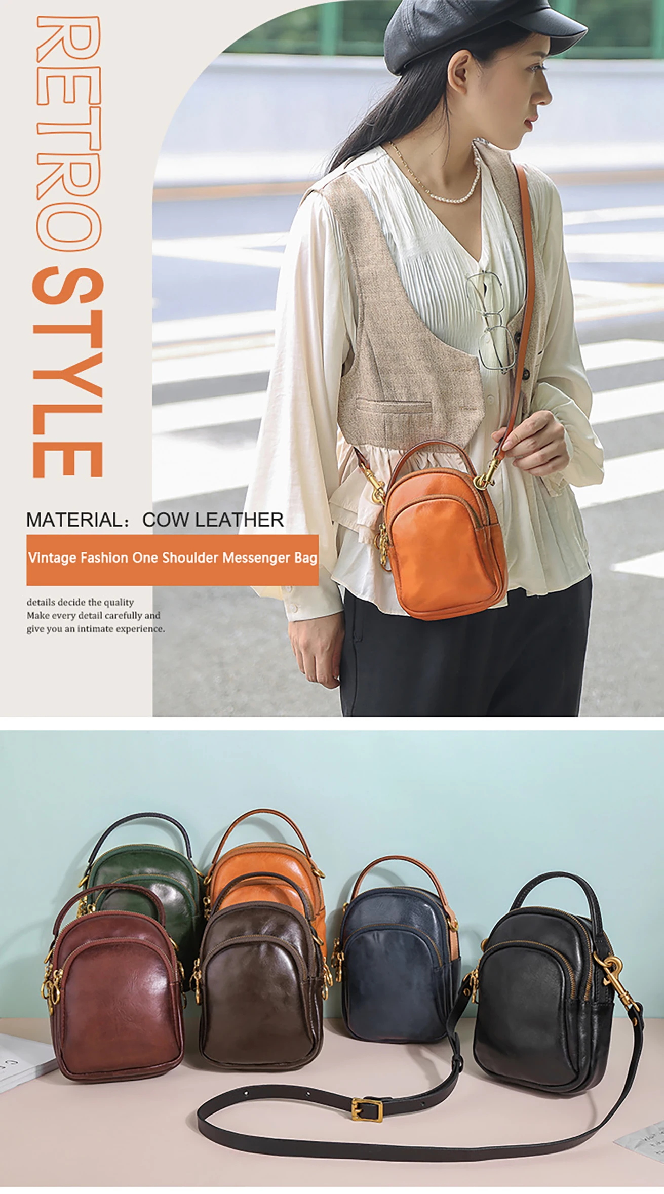 

Women's Bags Vegetable Tanned Leather Bags New Messenger Bags Large Capacity One-shoulder Messenger Bags Leather Women's Bags