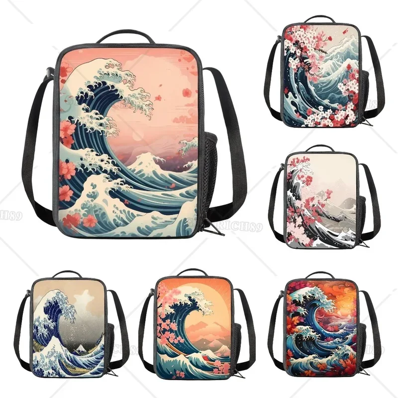 Изолированная сумка для обеда The Great Wave Off Kanagawa Cherry Blossoms Сакура с принтом и