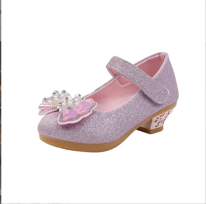 

Children Crystal bow leather shoes Elegant Four Seasons Soft Girl's Leather Shoes Pink Classic Shallow Toddler Kids Princes Shoe