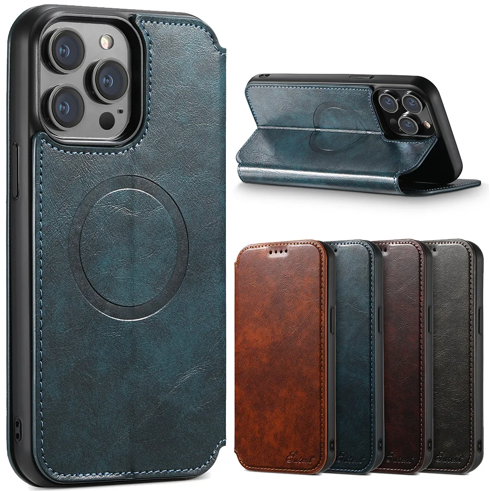 Портативный кожаный чехол для телефона iPhone 14 ProMax 13 12 Pro ProMax Surport MagSafe, многофункциональный чехол для телефона для iPhone 14 Plus