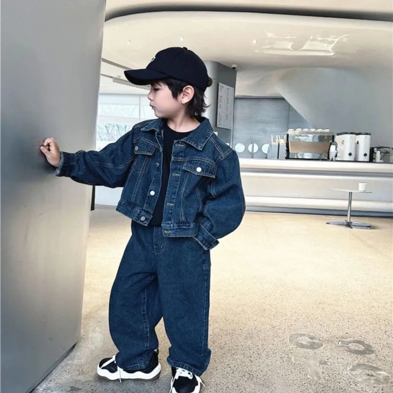 

Boys Coat + Trousers Cotton 2PCS/Set Kids Sport Suits 2023 Casual Jean Spring Autumn Plus Size Teenagers Children Sets