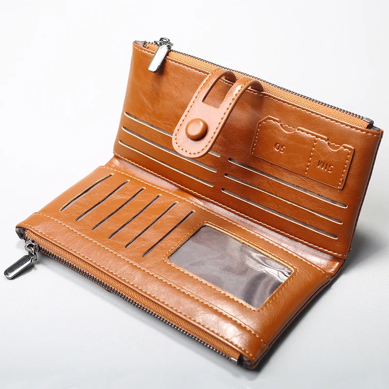 Vintage Women Long Wallet Female Luxury Designer Leather Money Bag Fashion Clutches Purse Ladies Coin Purse Photo Card Holder