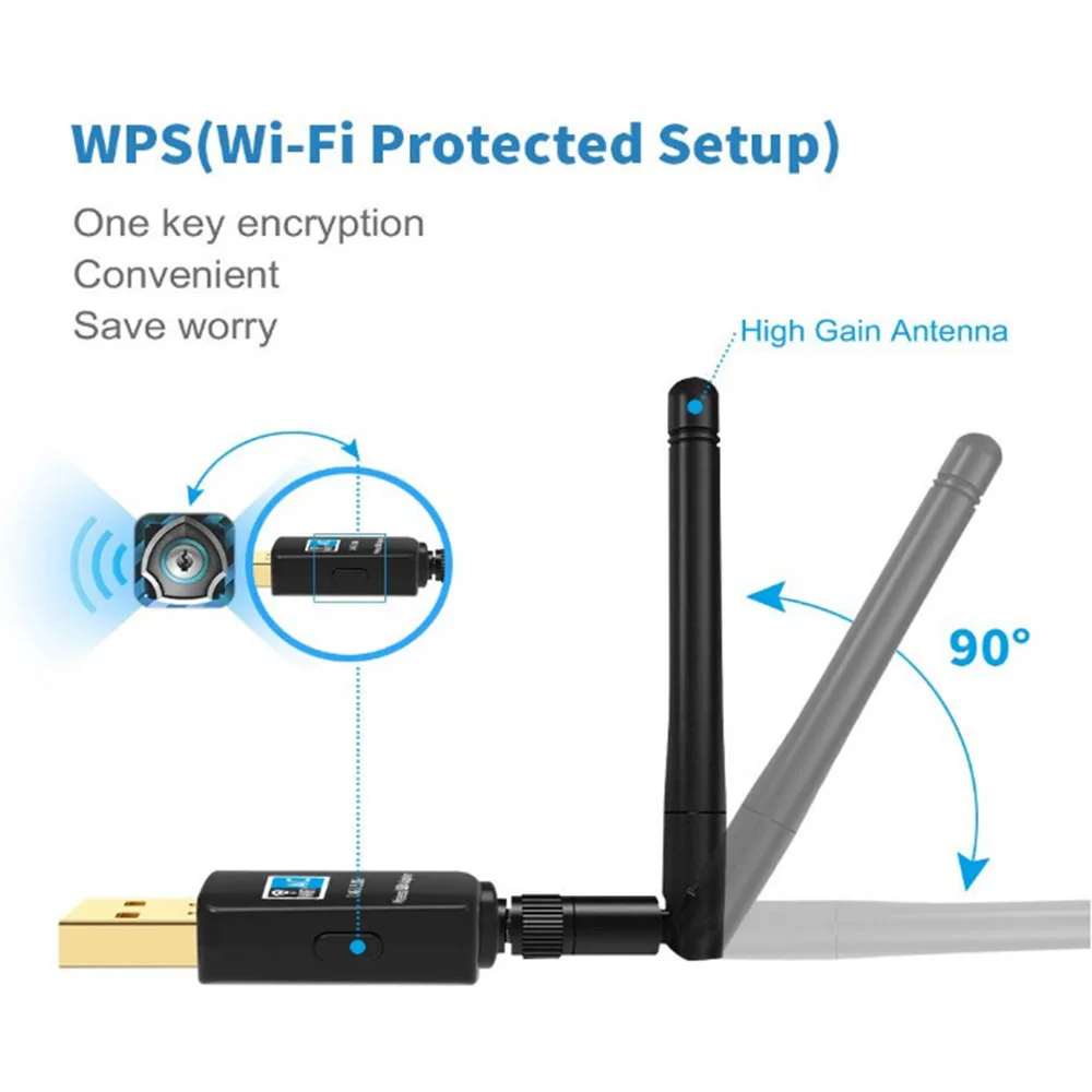 

Wireless High Speed USB Wifi Adapter 2.4GHz+5.8GHz Wi-fi Receiver 600Mbps Wi-fi Antenna PC Network Card 802.11ac