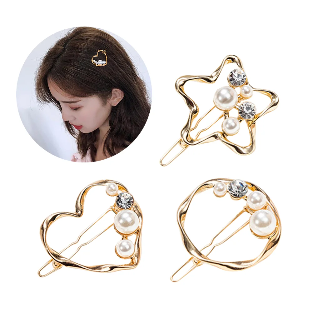 

3pcs Hairpins Pretty Pearl Diamond-studded Hair Clips Hairpin Barrettes for Ladies