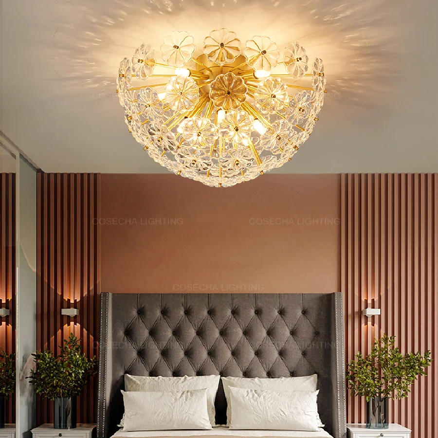 

Flower petal ceiling lighting nordic gold copper ceiling lamp brass lights loft crystal flush mount for bedroom corridor hallway