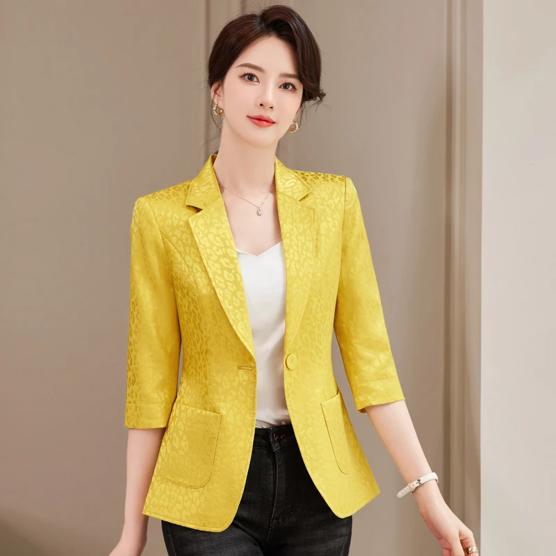 Quality Spring Summer Women's Korean Fashion Elegant Loose Medium Sleeve Jacket Office Leisure Blazer Thin Cardigan Coat Top 4XL