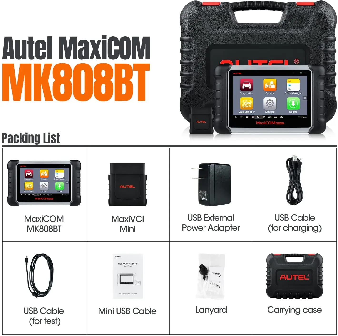 

Autel MaxiCOM MK808BT OBD2 Scanner Car Diagnostic Tool Full System Diagnosis IMMO/EPB/SAS/BMS/TPMS/DPF Upgraded Version of MK808