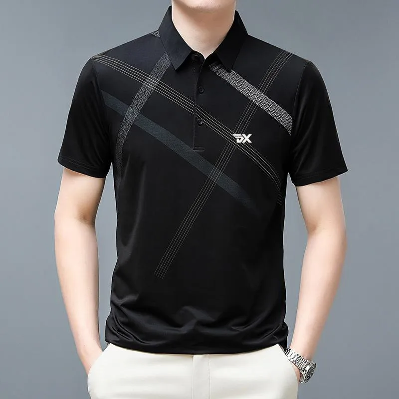 Men's summer golf short sleeved middle-aged men's sports silk half sleeved T-shirt men's casual business ice silk polo shirt