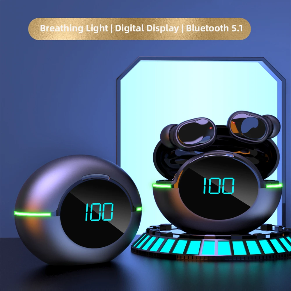 Y80 Bluetooth Compatible 5.1 Wireless Headphones with Charging Case 9D Stereo Sports Earphone Waterproof Headset with Mic