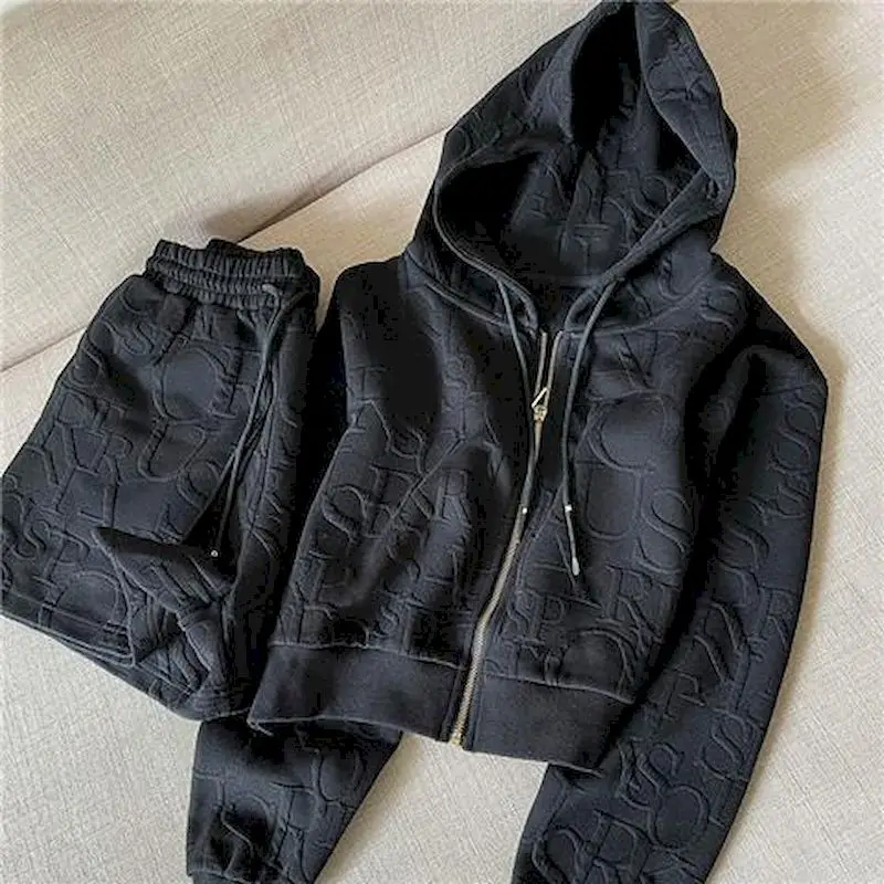 

Autumn Hoodies Set Womens Set Letter Zipper Short Coat Long Sleeves Top and Shorts Sweatshirt Women Black Hoodies
