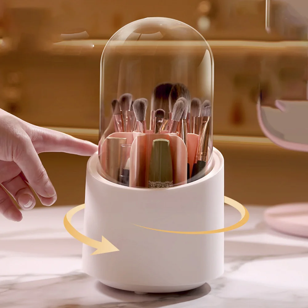 

360°Rotatable Storage Bucket Brush Storage Box Multifunction Rotating Pen Holder Dust-proof Cosmetic Compartment Desktop Holder