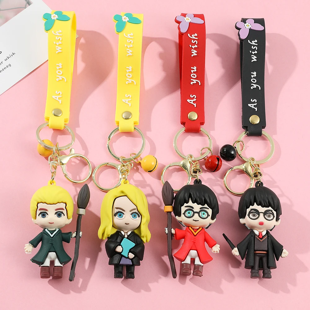 

Q Version Harri Potter Keychains Draco Malfoy Hermione Dolls Keyring Action Figure Bag Car Decoration Pendant Kids Toys Gifts