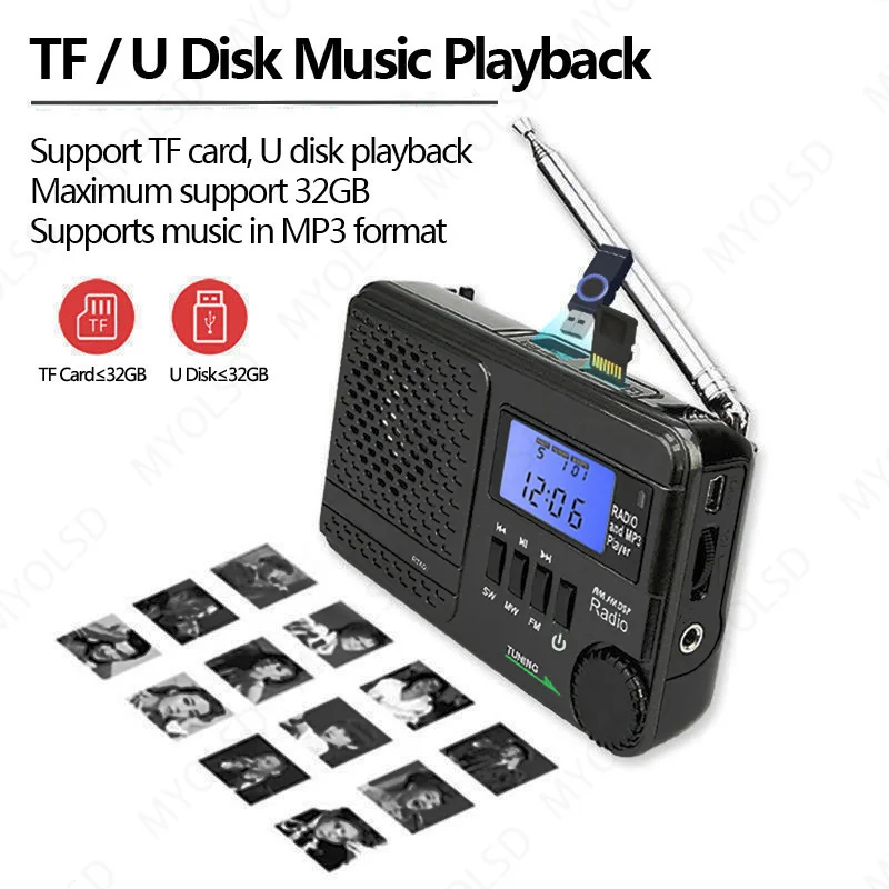 Портативное карманное радио FM AM SW Аккумуляторная USB TF карта динамик поддержка
