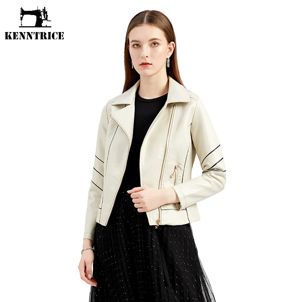 Kenntrice Women's Jacket Spring 2022 Luxury Thin Cropped Top New Fashion Zipper Light Leather Varsity Jacket Female Windbreaker