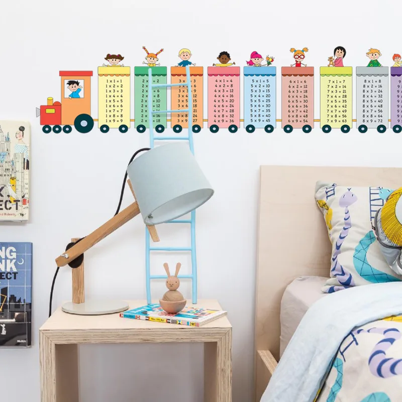 

Digital Multiplication Table Cartoon Train Wall Stickers Children's Room Preschool Education Mural Paste Decorative Wall Paste