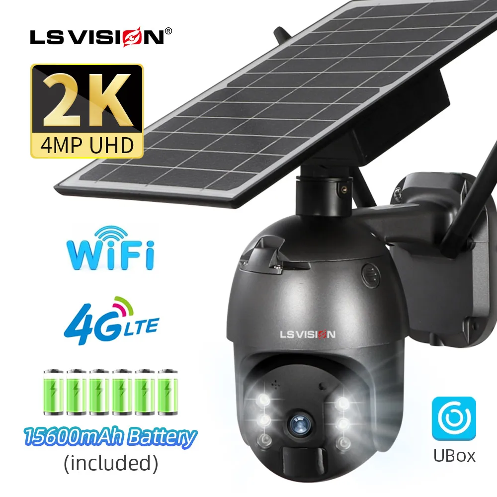 LS VISION 2K 4MP Solar Camera 4G SIM Wireless Outdoor WiFi IP Cam Floodlight Included Battery Long Standby CCTV Security Camera