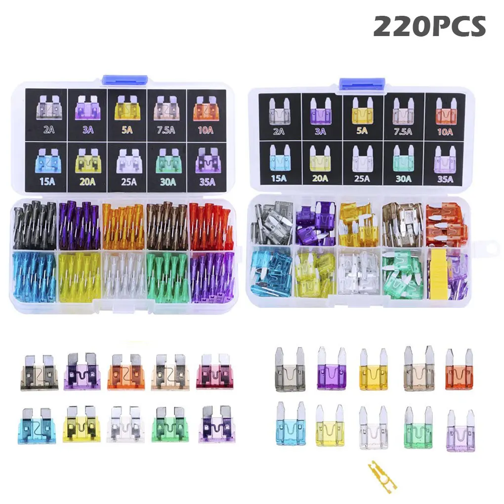 

220Pcs Car Fuse Set Auto Truck Automotive Fuse Assorted Kit Houseuse Vane Fuse Set
