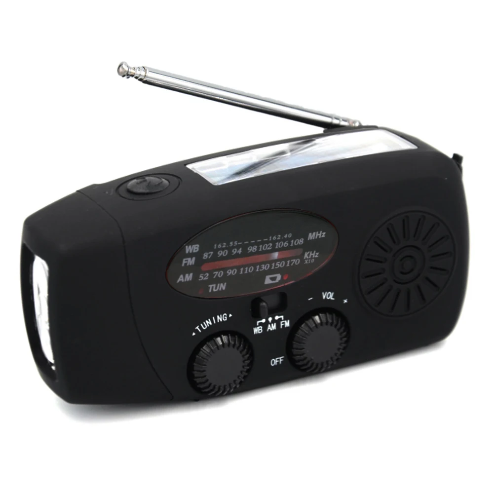 

Portable Weather Radio LED Flashlight Hand Radio Solar Crank AM/FM/NOAA Weather Radio Emergency Flashlight